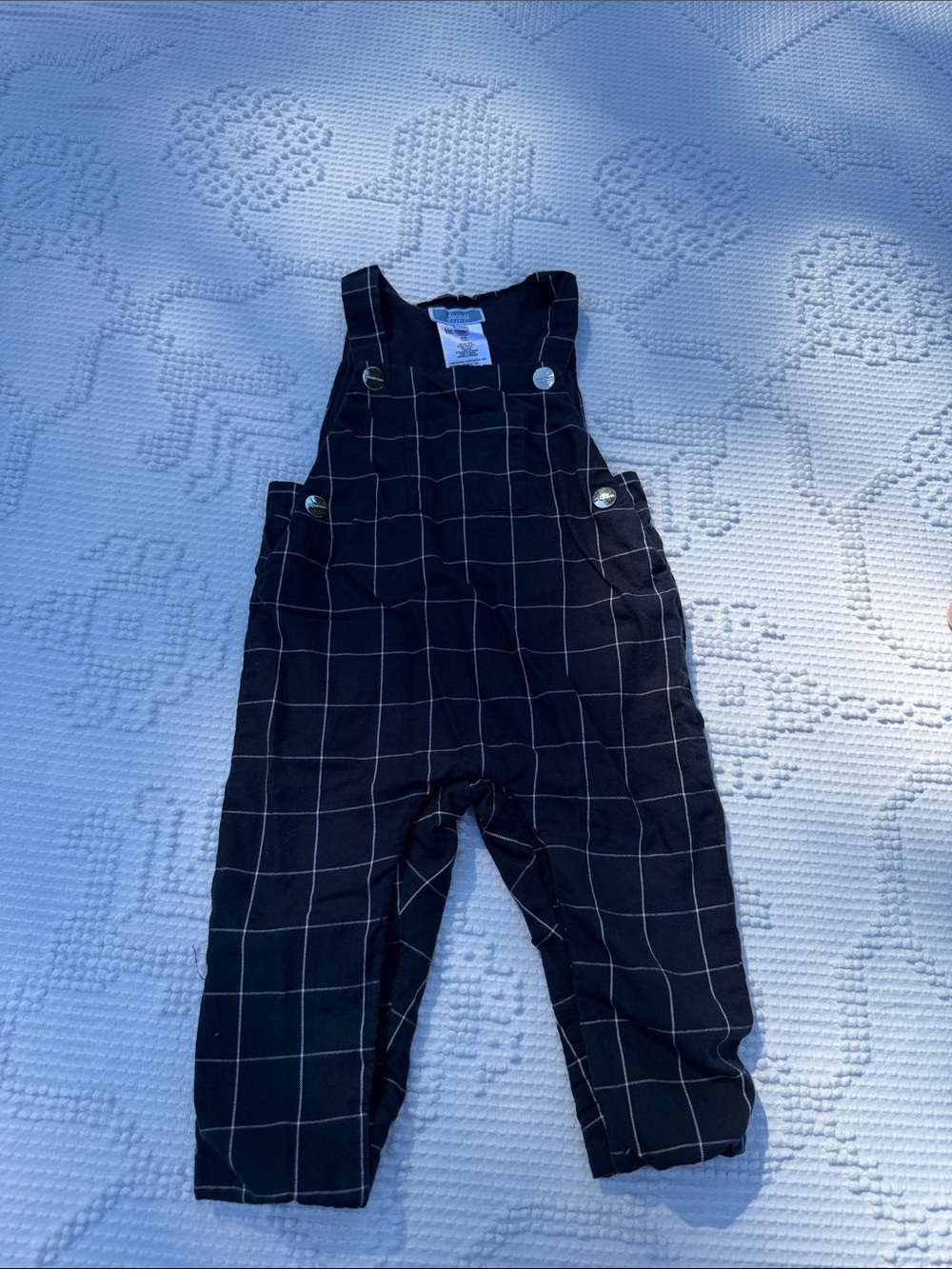 Jacadi Paris Baby Boy 12M Navy Windowpane Plaid Lined Overalls Romper